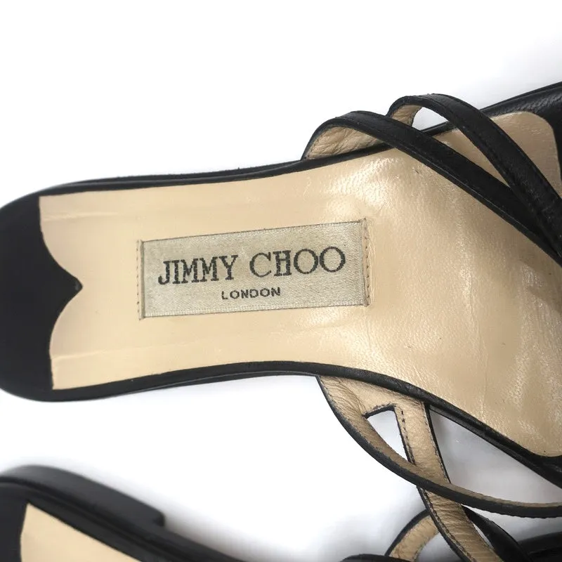 Jimmy Choo Flache Badelatschen Sandalen Schwarz Leder Größe 38.5