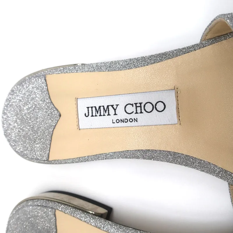 Jimmy Choo Joni Flache Slide-Sandalen Silber Glitzer Größe 37.5 NEU