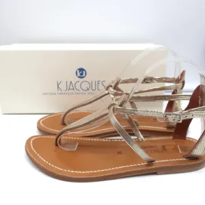K.Jacques Buffon T-Riemen Sandalen Platin Disco Leder Größe 38