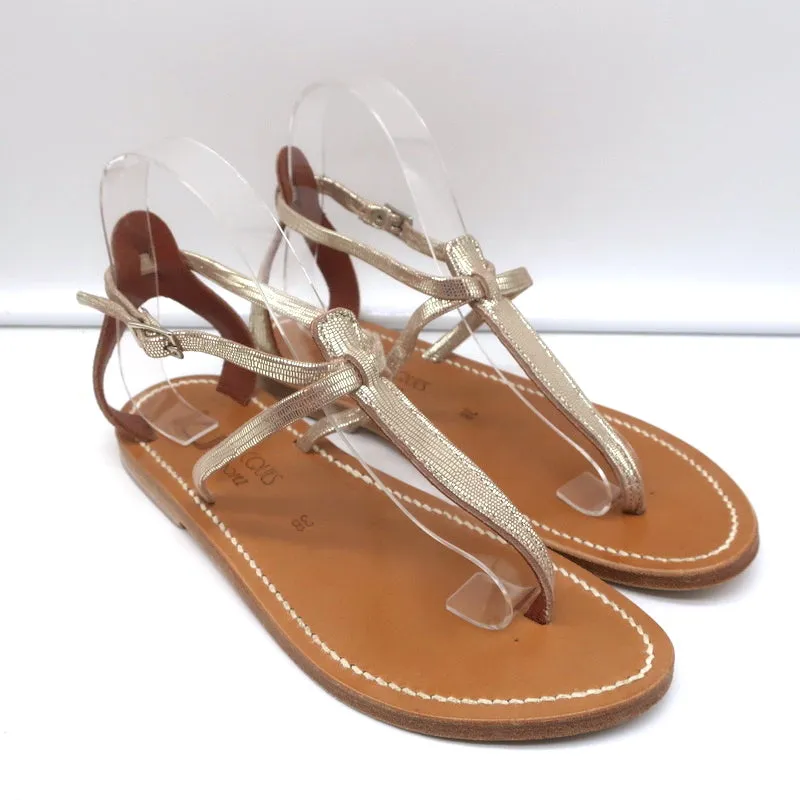 K.Jacques Buffon T-Riemen Sandalen Platin Disco Leder Größe 38