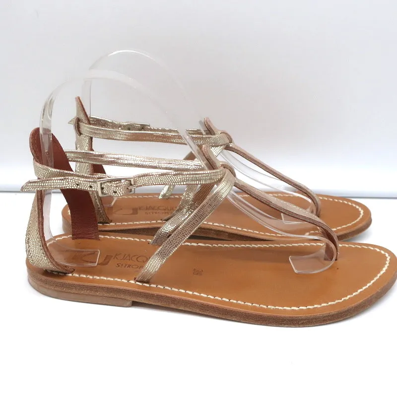 K.Jacques Buffon T-Riemen Sandalen Platin Disco Leder Größe 38