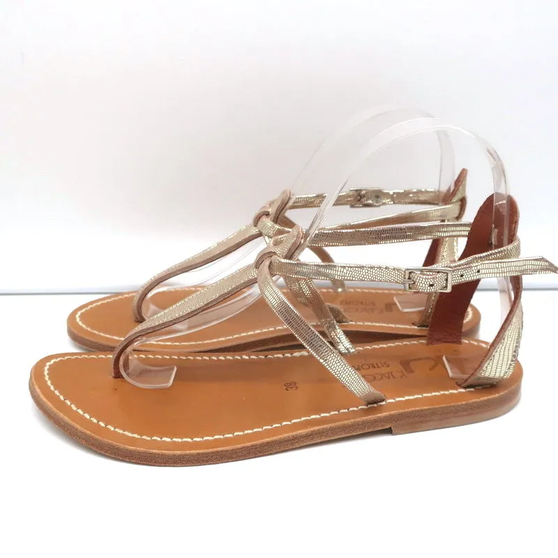 K.Jacques Buffon T-Riemen Sandalen Platin Disco Leder Größe 38