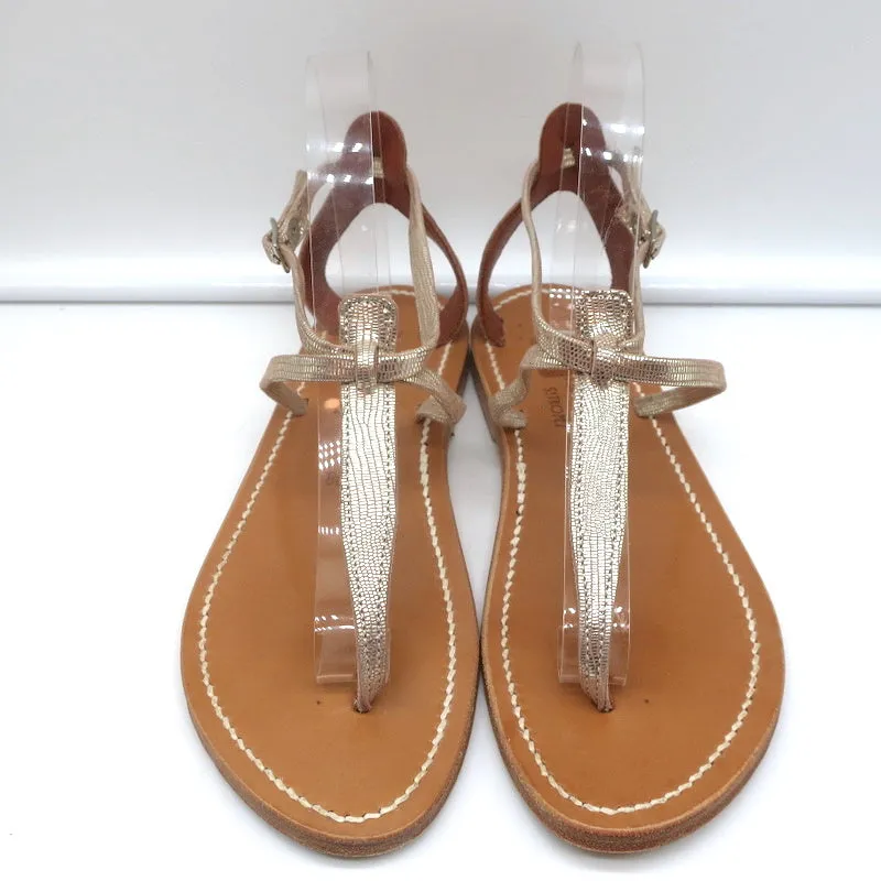 K.Jacques Buffon T-Riemen Sandalen Platin Disco Leder Größe 38