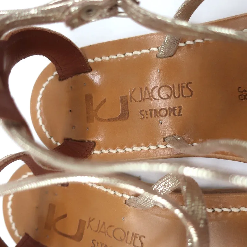 K.Jacques Buffon T-Riemen Sandalen Platin Disco Leder Größe 38
