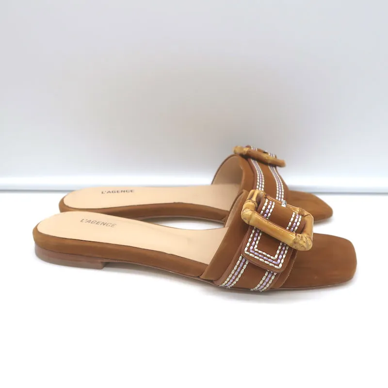 L'Agence Aurelie Bamboo Riemchensandalette Braun Wildleder Größe 7
