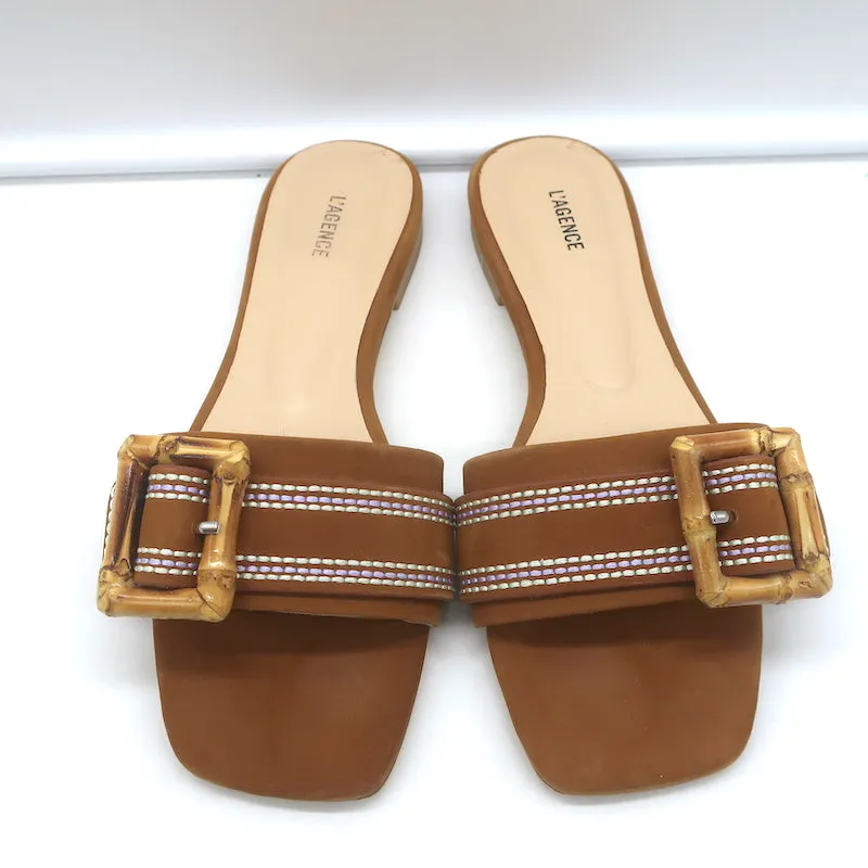 L'Agence Aurelie Bamboo Riemchensandalette Braun Wildleder Größe 7