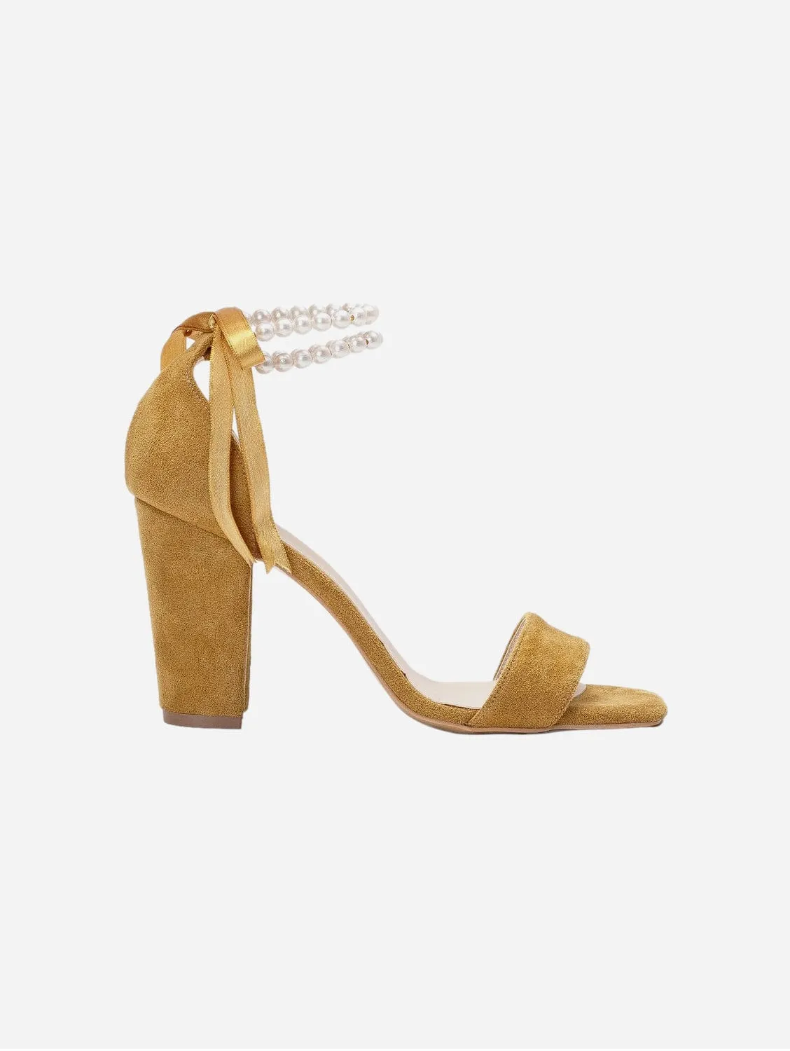 Melissa Vegan Wildleder Perlen Sandalen mit Absatz | Senfgelb