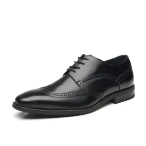 Herren Oxford Wing Tip Marineblau Leder Anzugsschuhe - Schwarz