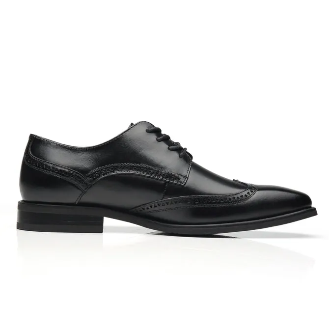 Herren Oxford Wing Tip Marineblau Leder Anzugsschuhe - Schwarz