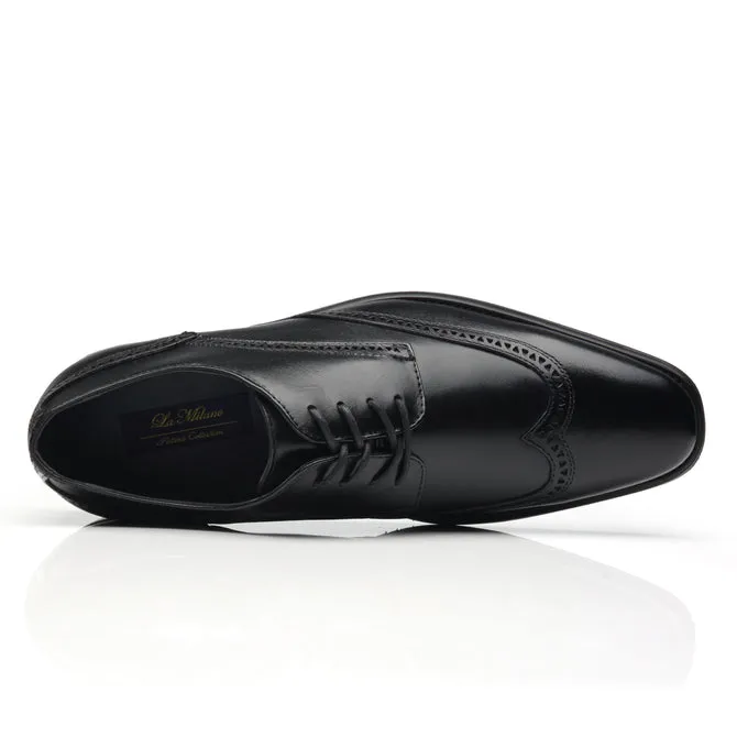 Herren Oxford Wing Tip Marineblau Leder Anzugsschuhe - Schwarz