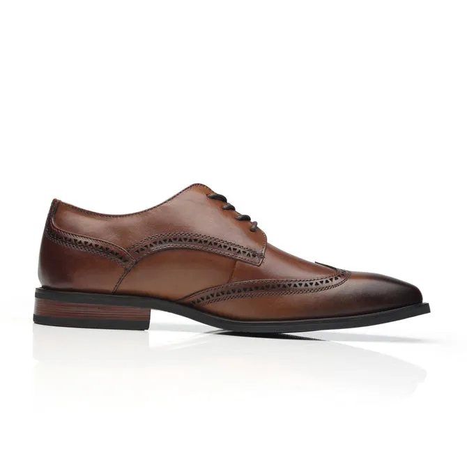 Herren Oxford Wing Tip Marineblau Leder Anzugsschuhe - Whisky