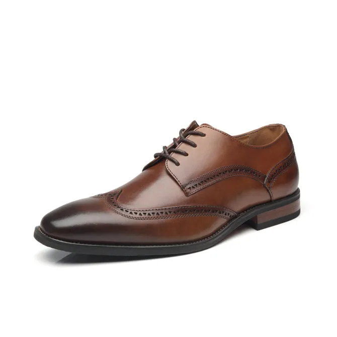 Herren Oxford Wing Tip Marineblau Leder Anzugsschuhe - Whisky