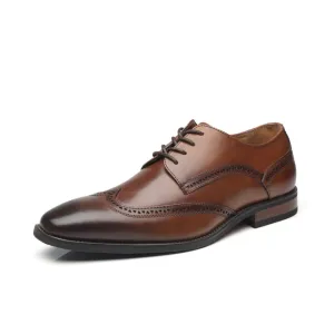 Herren Oxford Wing Tip Marineblau Leder Anzugsschuhe - Whisky