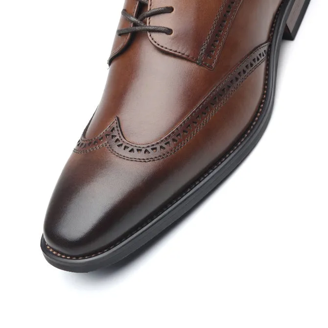 Herren Oxford Wing Tip Marineblau Leder Anzugsschuhe - Whisky