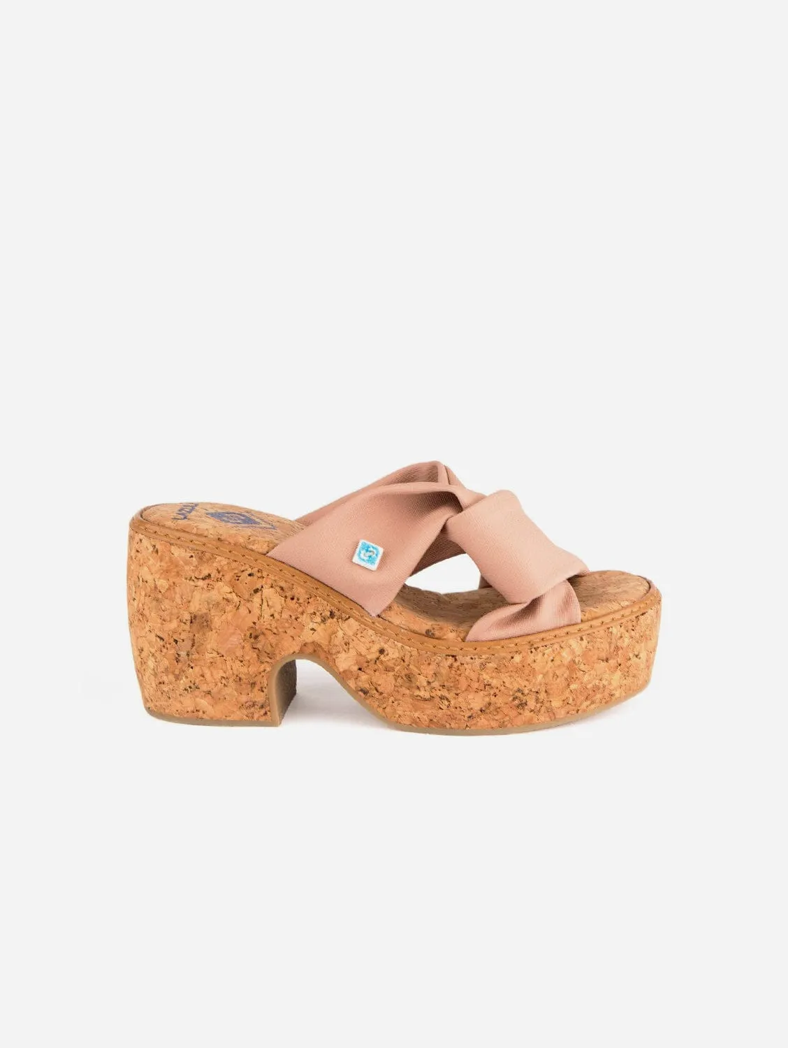 Meine Vegan Keil-Sandalen mit Twist-Peel-Kastanienoptik | Blush