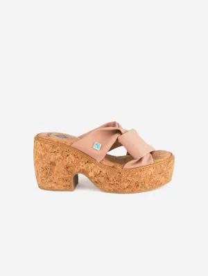Meine Vegan Keil-Sandalen mit Twist-Peel-Kastanienoptik | Blush