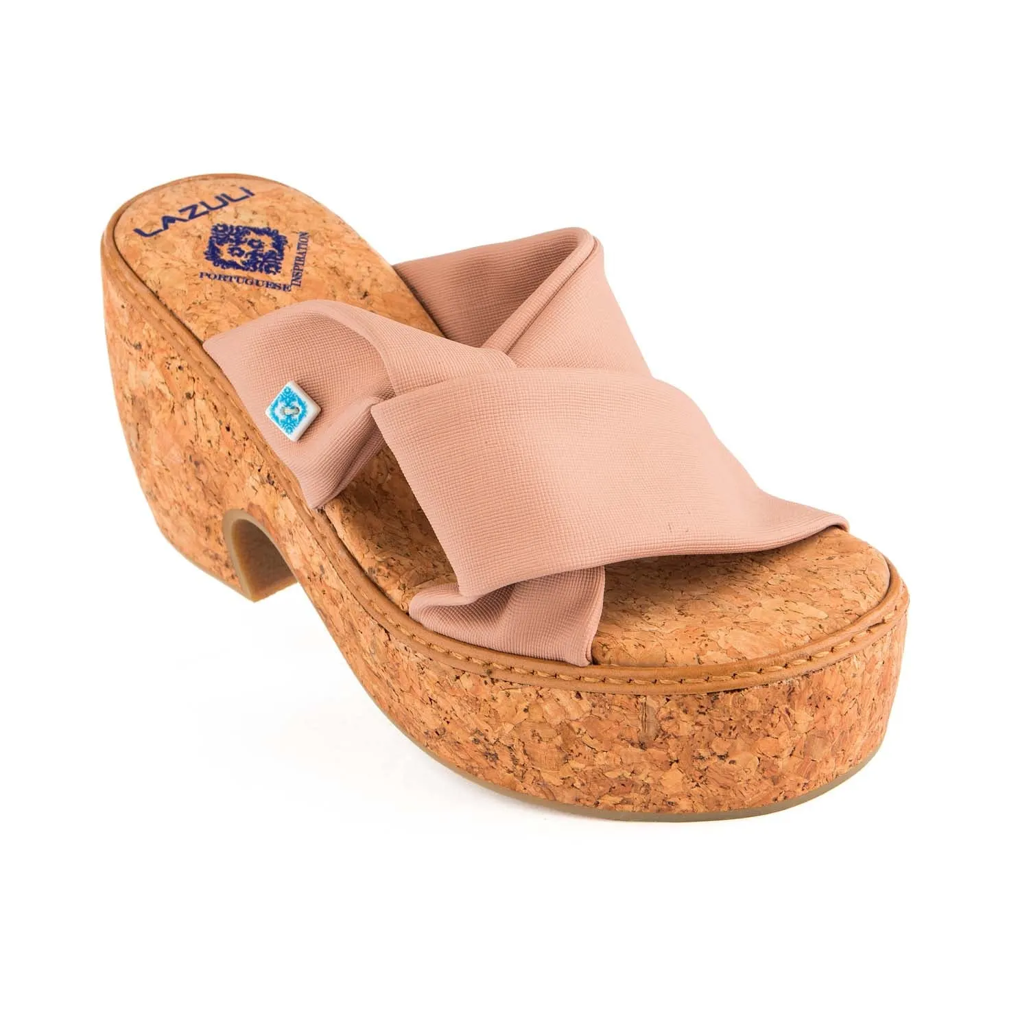 Meine Vegan Keil-Sandalen mit Twist-Peel-Kastanienoptik | Blush