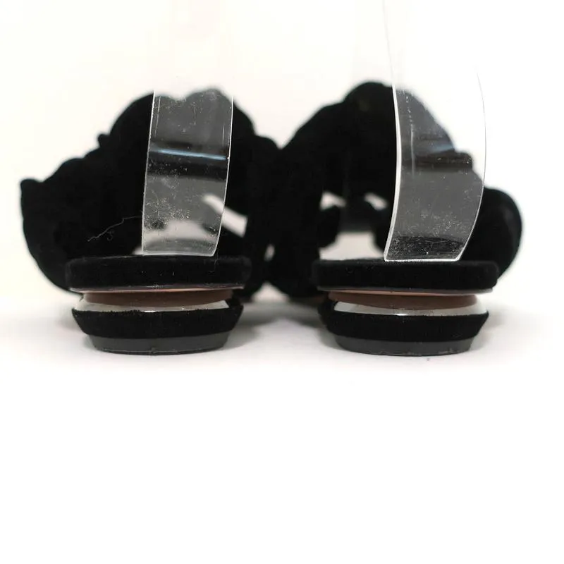Nicholas Kirkwood Courtney Riemchensandalen Schwarz Samt Größe 37 Zweiband Flache Schuhe