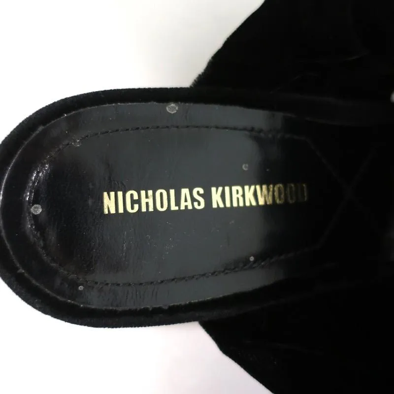 Nicholas Kirkwood Courtney Riemchensandalen Schwarz Samt Größe 37 Zweiband Flache Schuhe