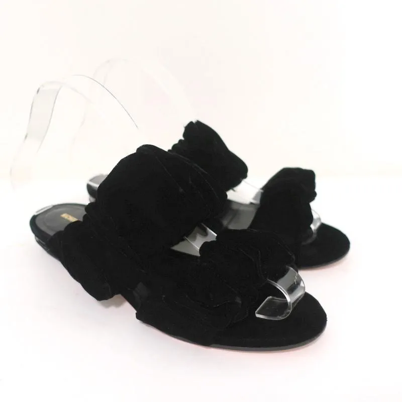 Nicholas Kirkwood Courtney Riemchensandalen Schwarz Samt Größe 37 Zweiband Flache Schuhe