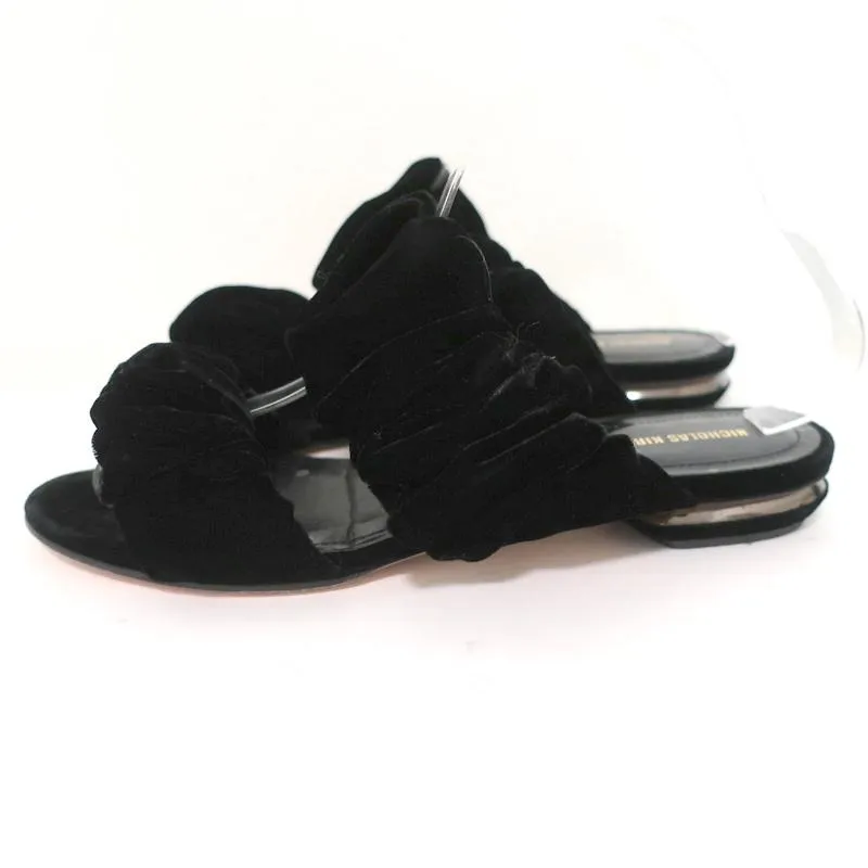 Nicholas Kirkwood Courtney Riemchensandalen Schwarz Samt Größe 37 Zweiband Flache Schuhe