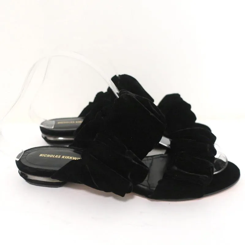 Nicholas Kirkwood Courtney Riemchensandalen Schwarz Samt Größe 37 Zweiband Flache Schuhe