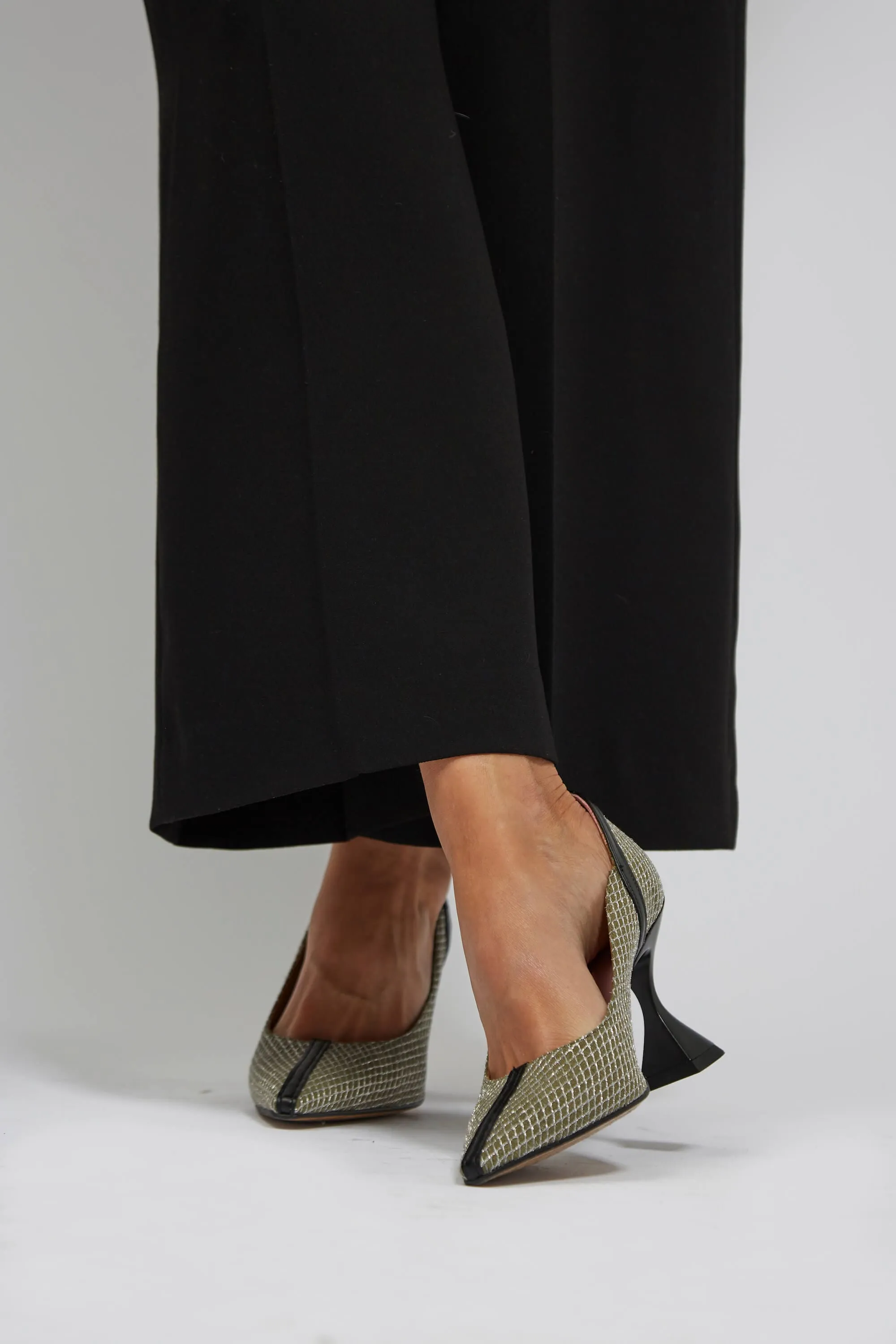 Ottilie Vegan Pumps mit Absatz | Grün & Silber