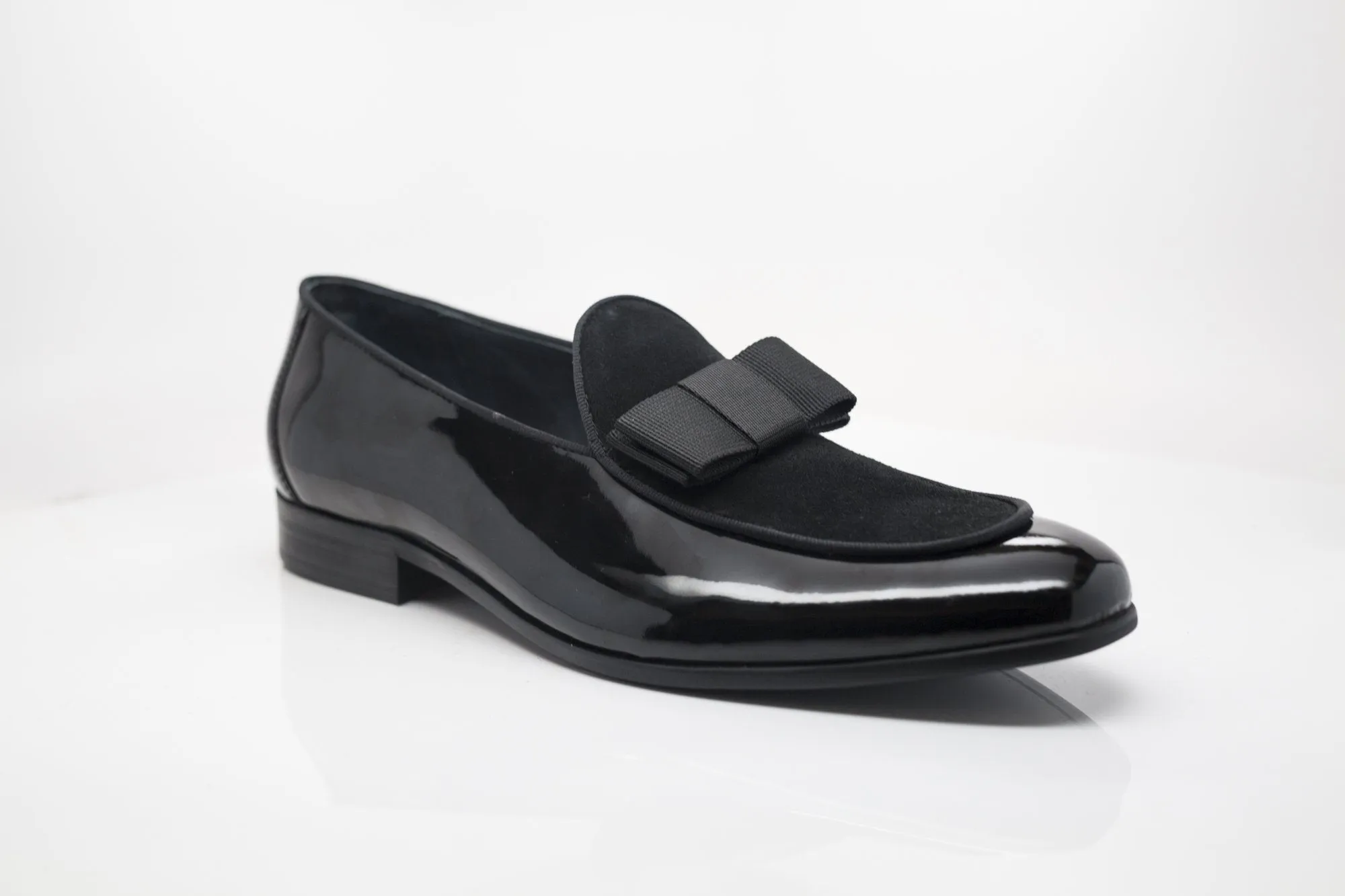 Glattleder & Wildleder Slip-On Loafer Schwarz