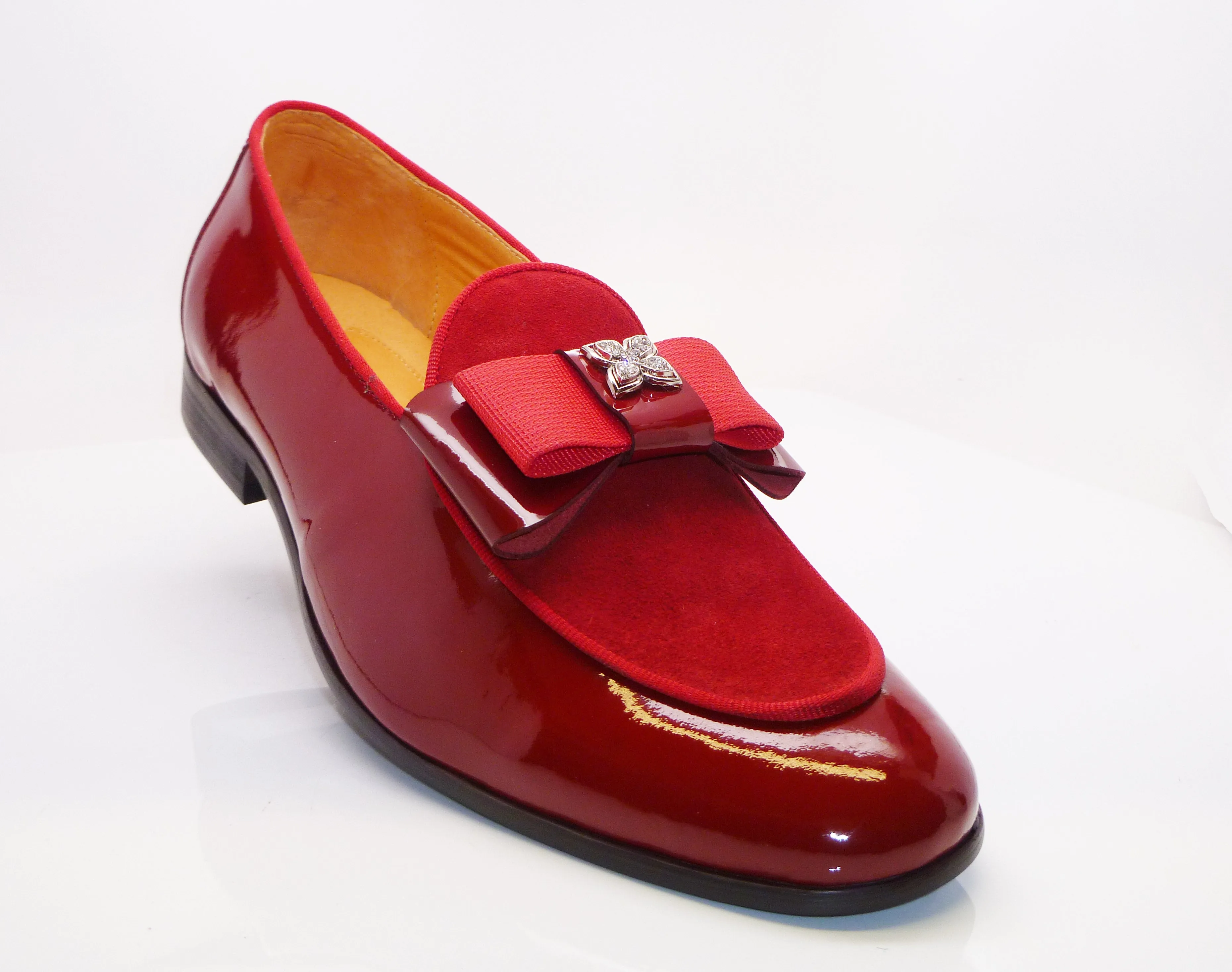 Glattleder & Wildleder Schlupf-Loafer Rot