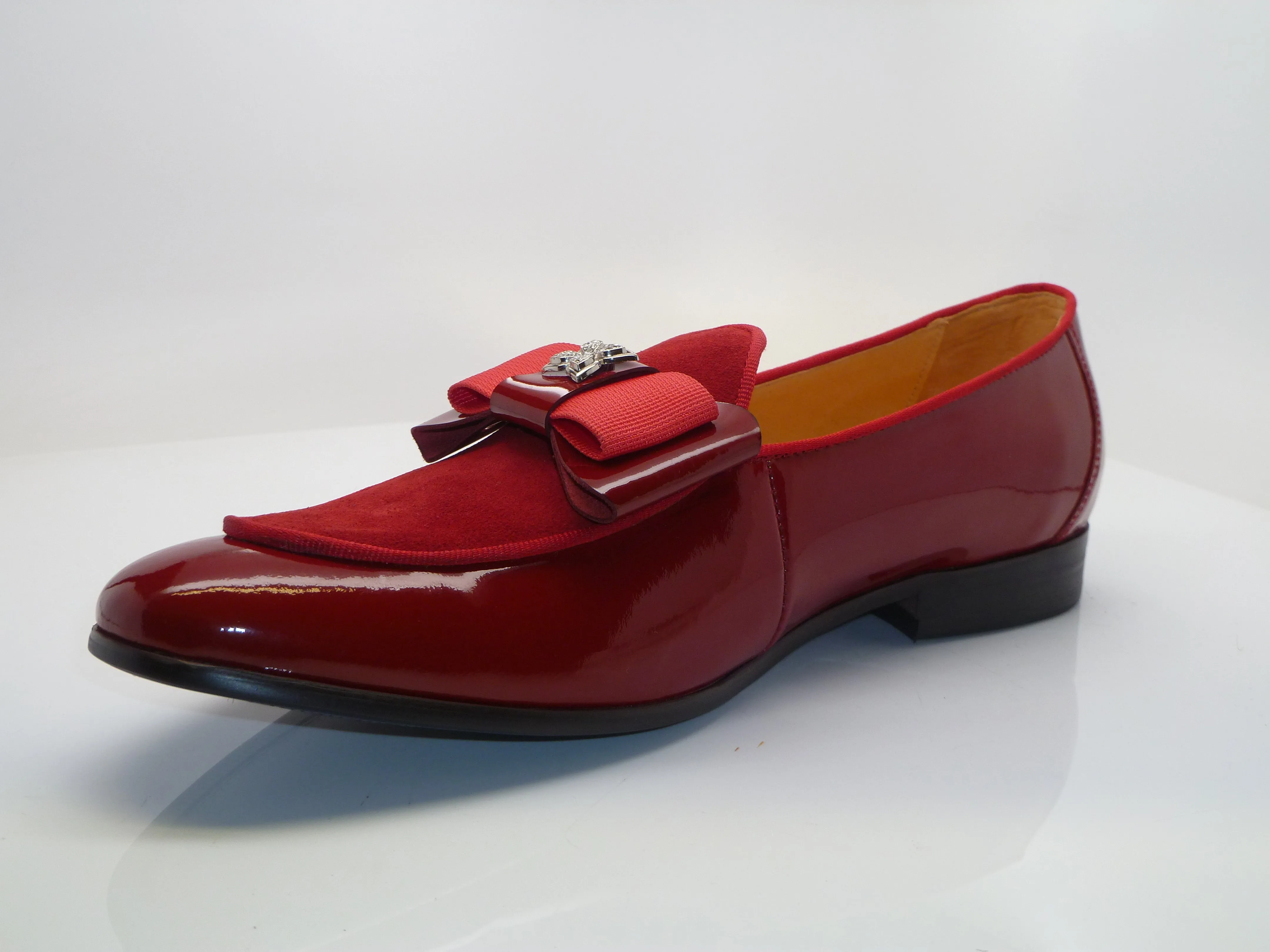Glattleder & Wildleder Schlupf-Loafer Rot
