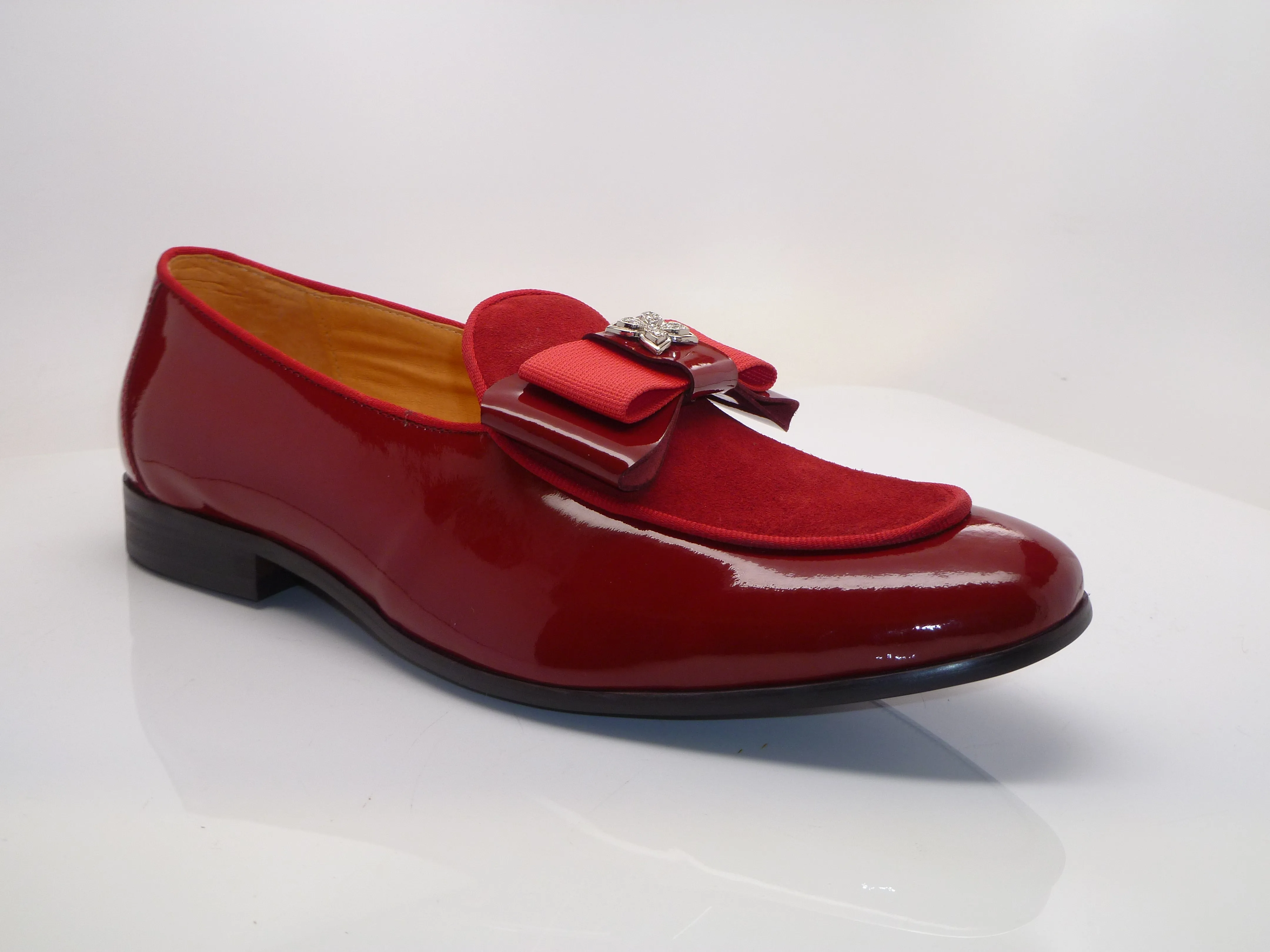 Glattleder & Wildleder Schlupf-Loafer Rot
