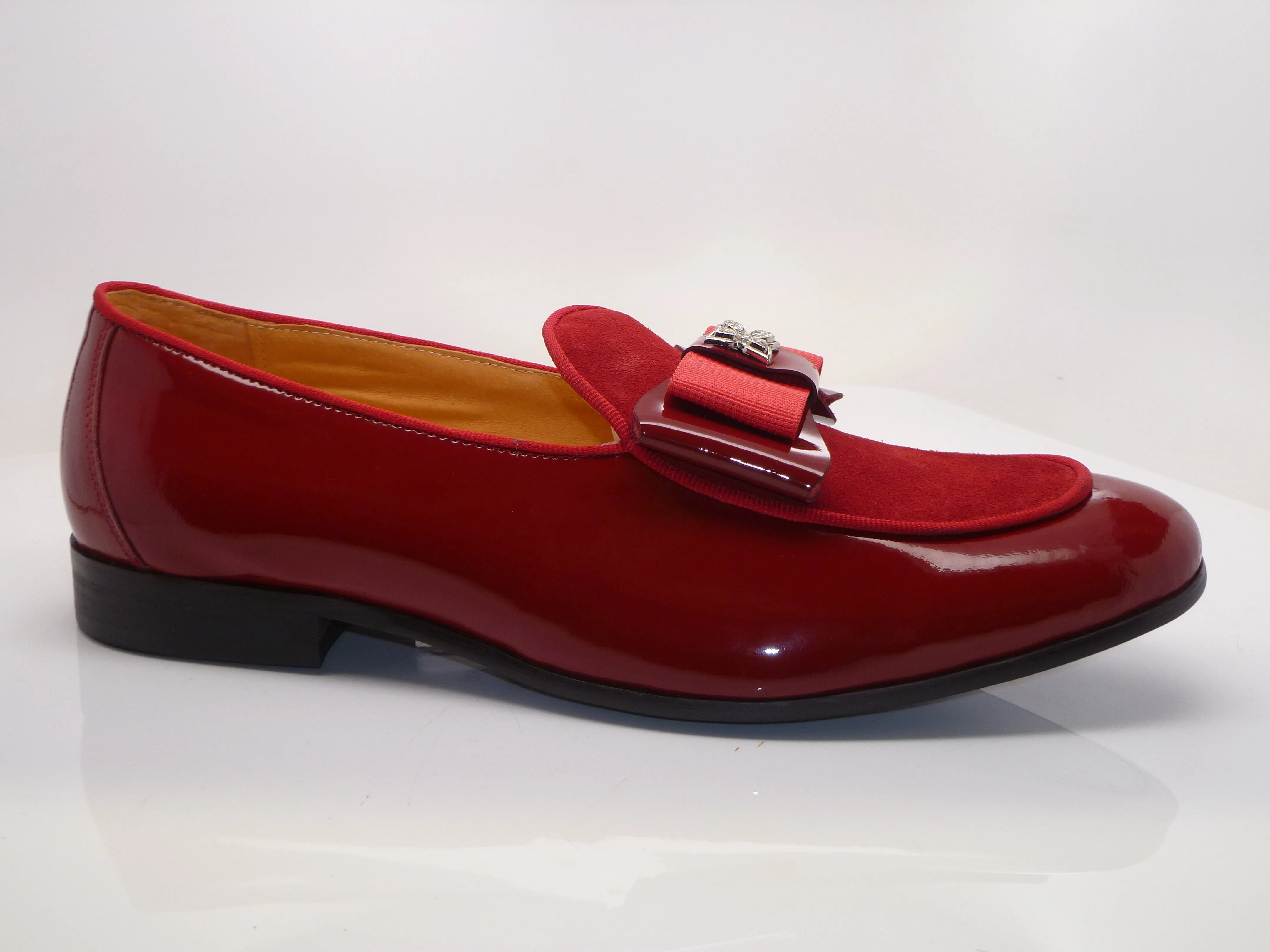 Glattleder & Wildleder Schlupf-Loafer Rot