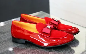 Glattleder & Wildleder Schlupf-Loafer Rot