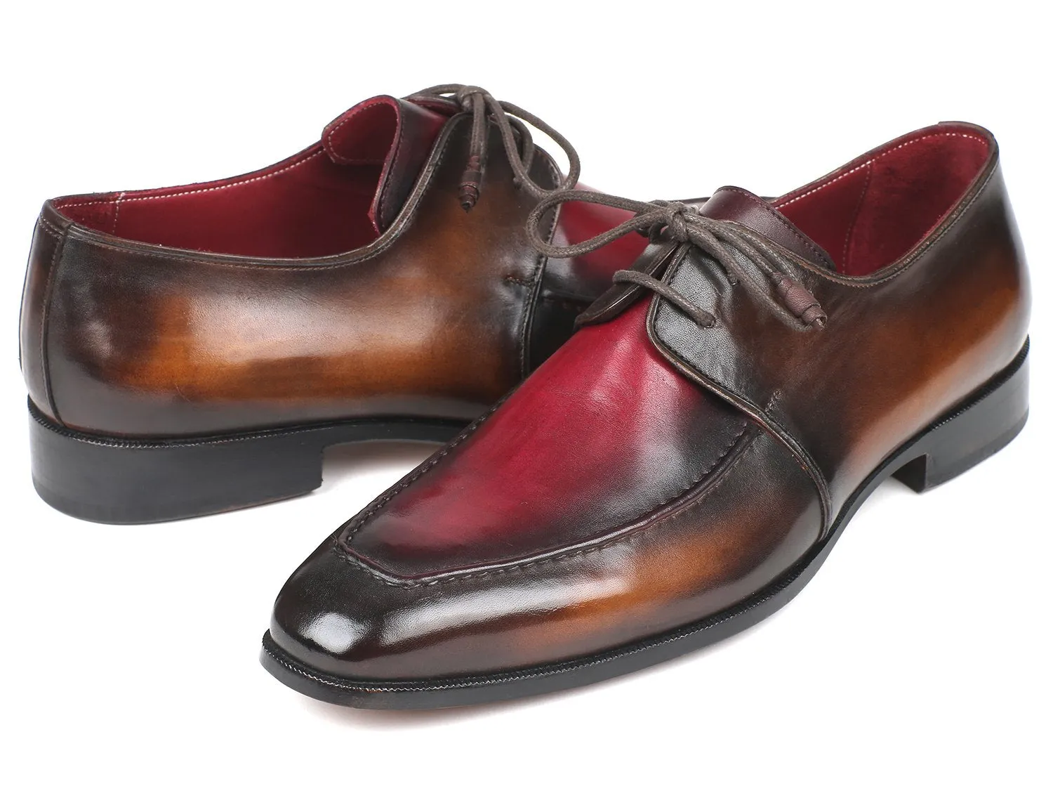 Paul Parkman Schuhe Paul Parkman Herren Schürze Leder Derby Schuhe in Braun & Bordeaux Zweifarbton