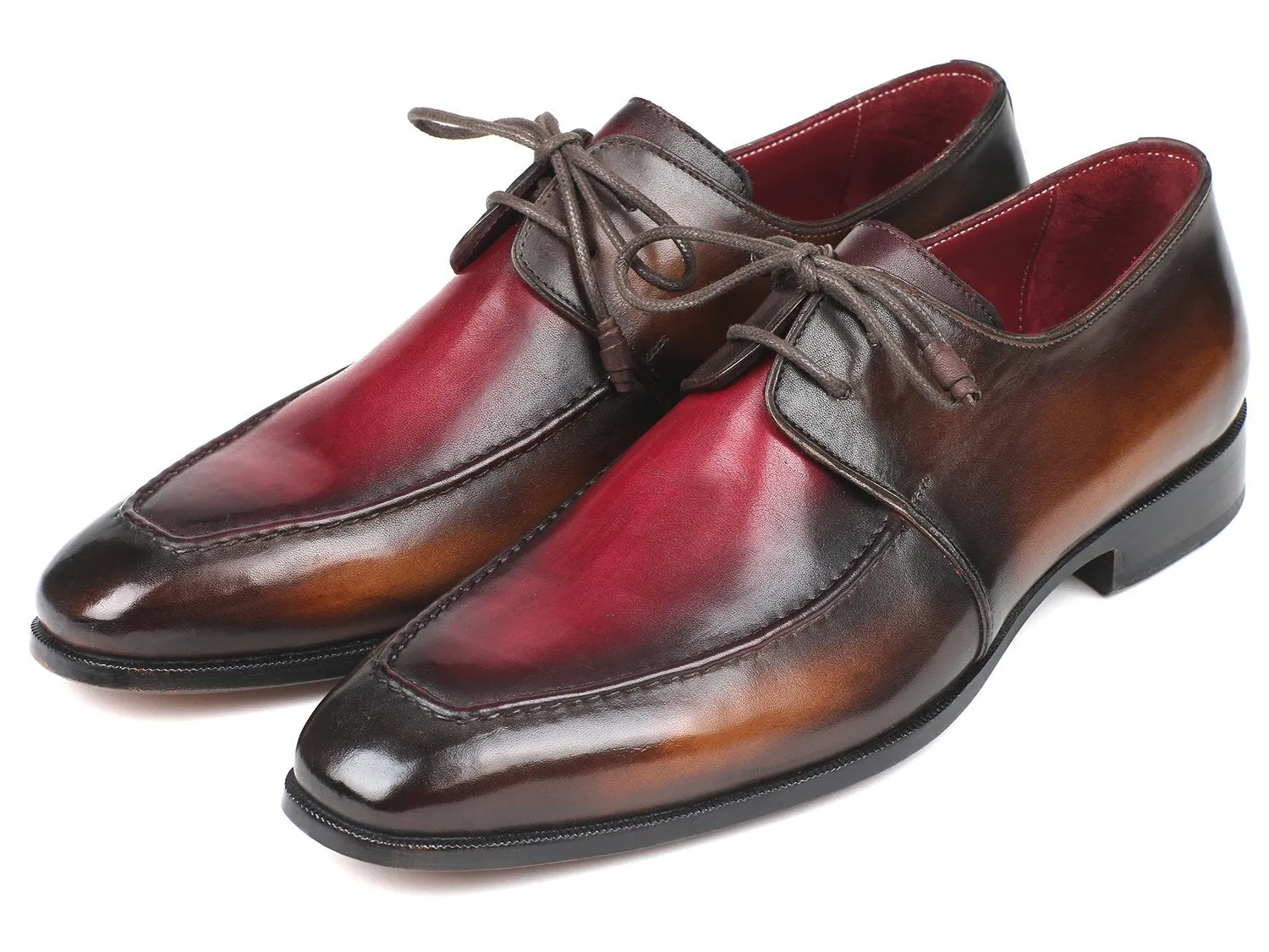 Paul Parkman Schuhe Paul Parkman Herren Schürze Leder Derby Schuhe in Braun & Bordeaux Zweifarbton