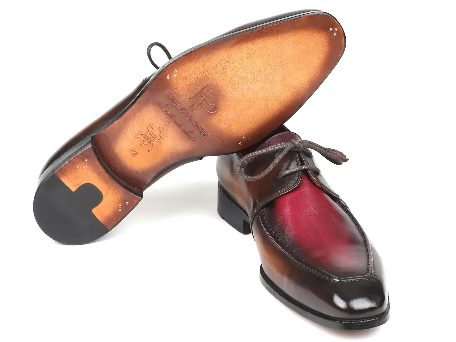 Paul Parkman Schuhe Paul Parkman Herren Schürze Leder Derby Schuhe in Braun & Bordeaux Zweifarbton