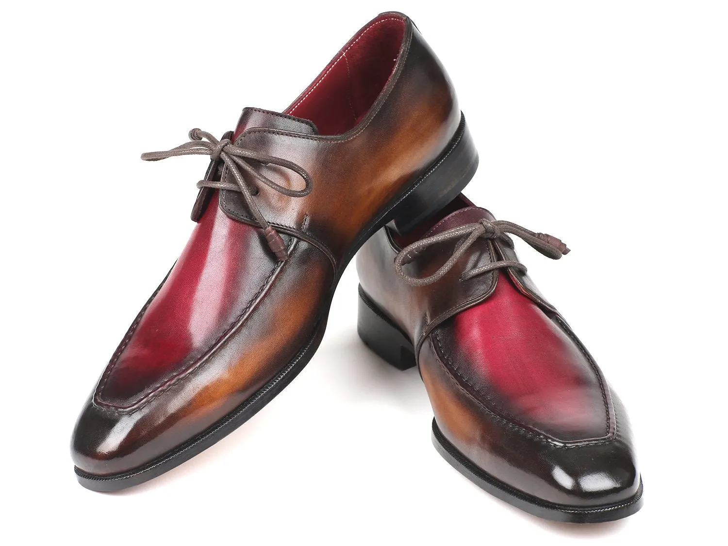 Paul Parkman Schuhe Paul Parkman Herren Schürze Leder Derby Schuhe in Braun & Bordeaux Zweifarbton