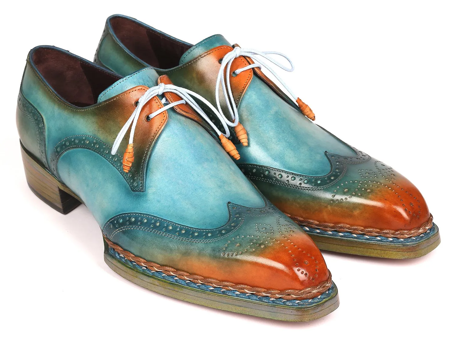 Paul Parkman Schuhe Paul Parkman Norwegische genähte Wingtip Derby Schuhe in Türkis & Tabak