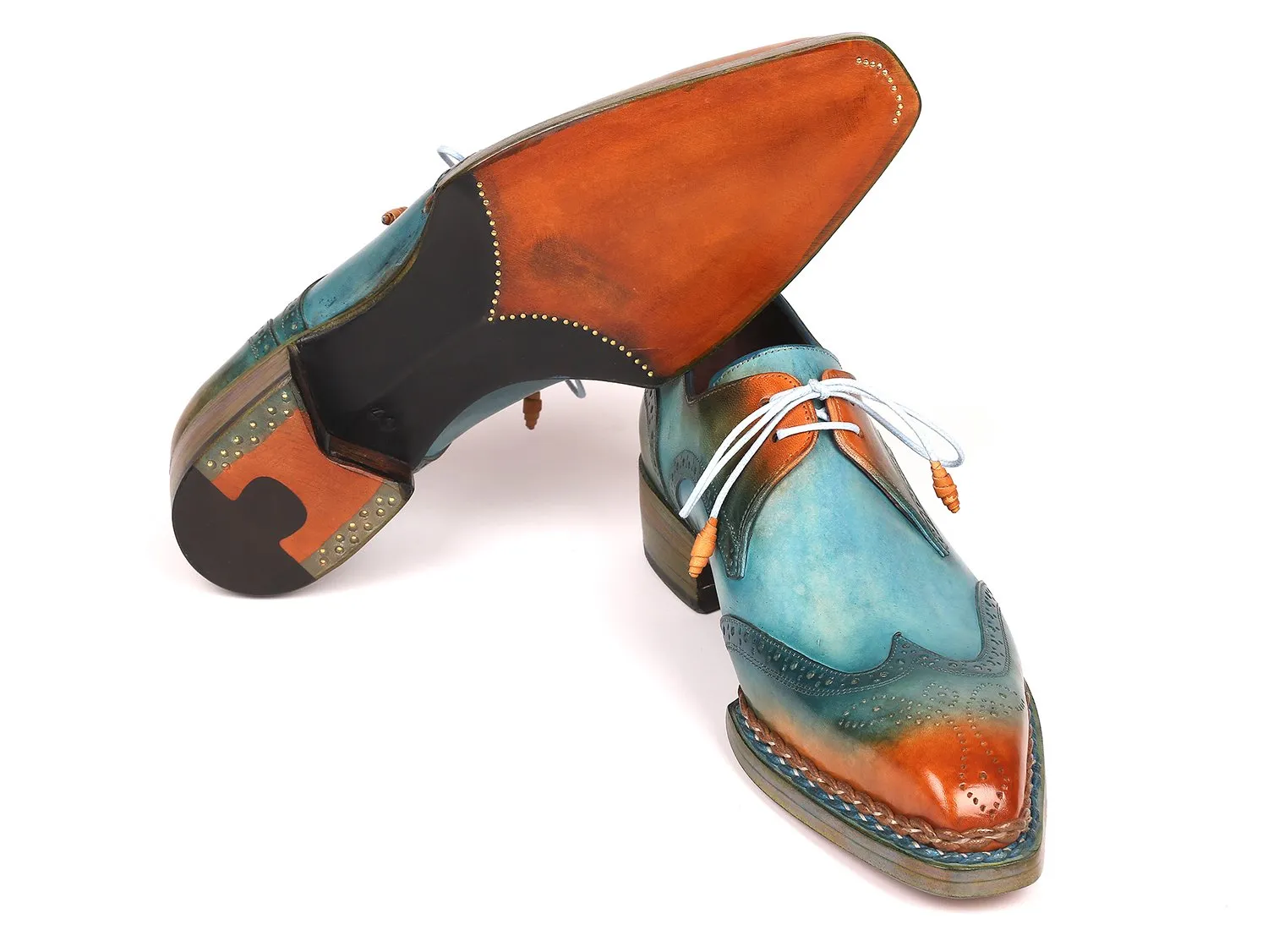 Paul Parkman Schuhe Paul Parkman Norwegische genähte Wingtip Derby Schuhe in Türkis & Tabak