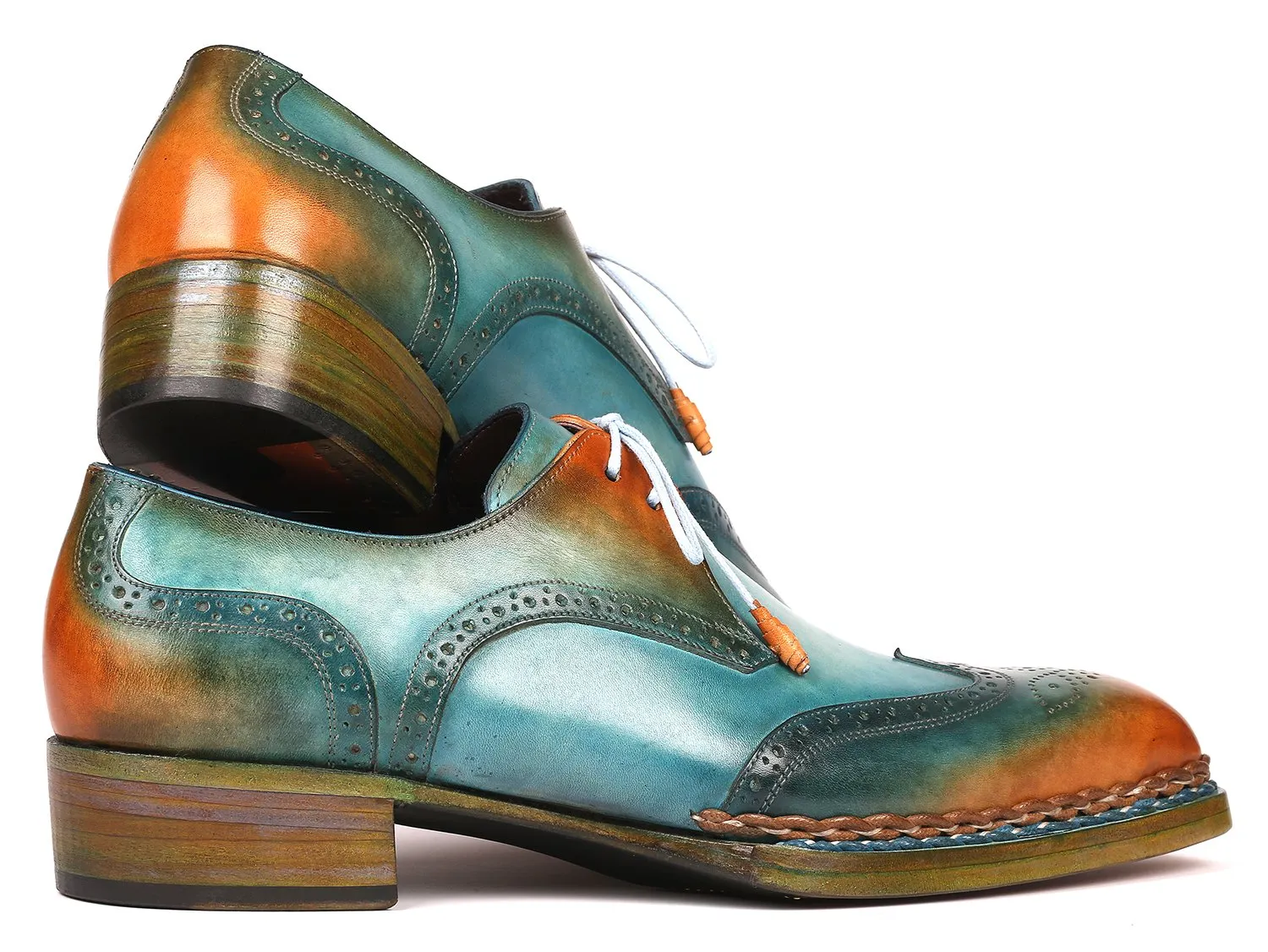 Paul Parkman Schuhe Paul Parkman Norwegische genähte Wingtip Derby Schuhe in Türkis & Tabak