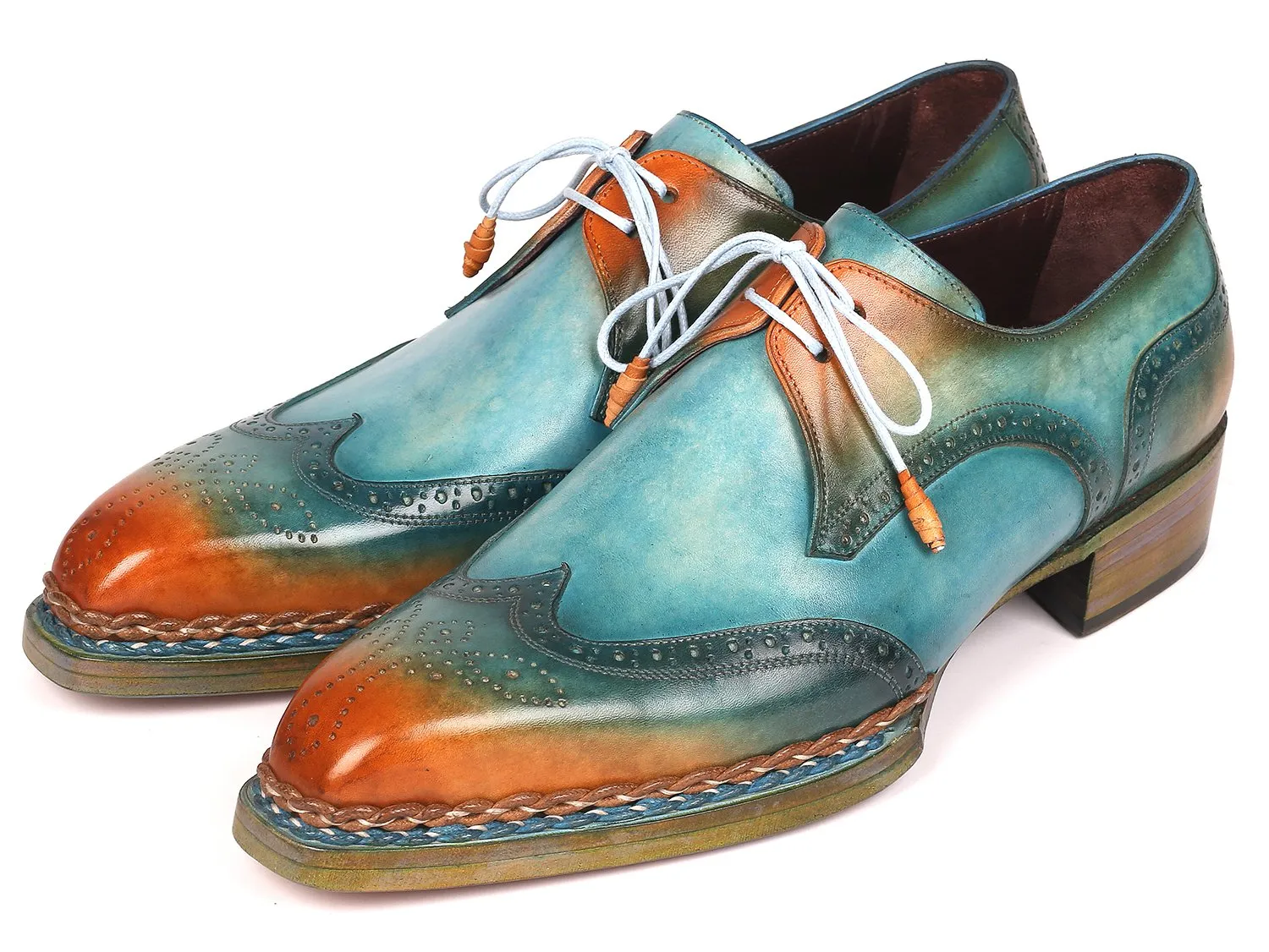 Paul Parkman Schuhe Paul Parkman Norwegische genähte Wingtip Derby Schuhe in Türkis & Tabak
