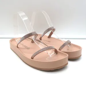 Pedro Garcia Alania Kristallbesetzte Slide-Sandalen Rosé Blush Leder Größe 38