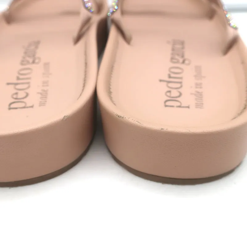 Pedro Garcia Alania Kristallbesetzte Slide-Sandalen Rosé Blush Leder Größe 38