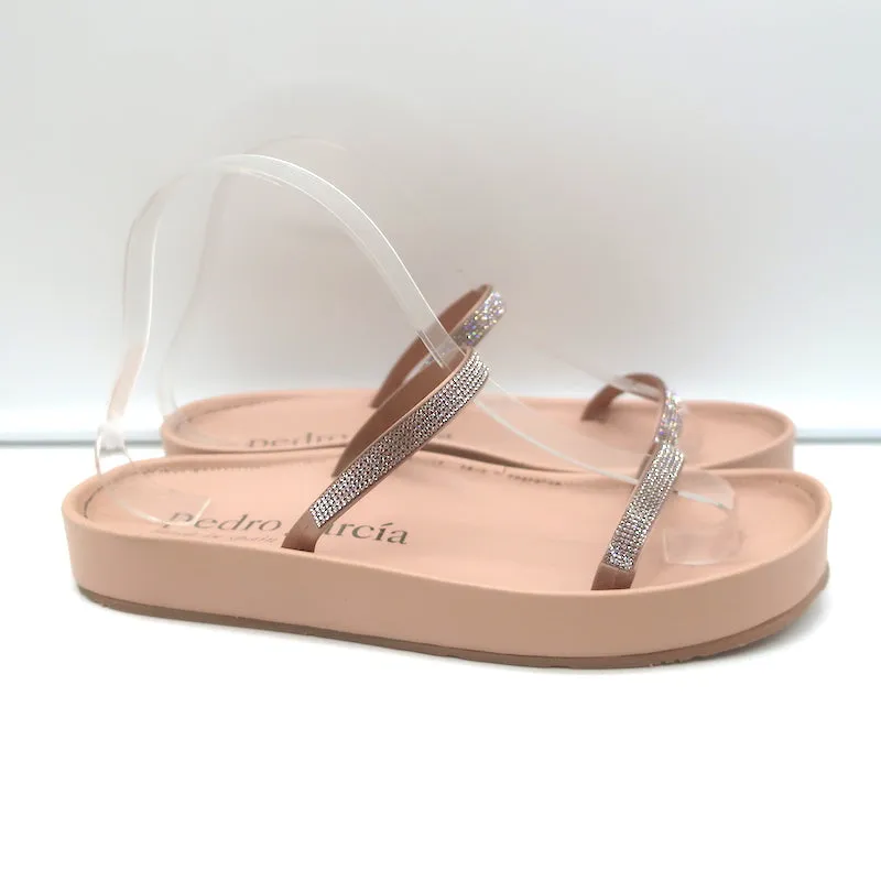 Pedro Garcia Alania Kristallbesetzte Slide-Sandalen Rosé Blush Leder Größe 38