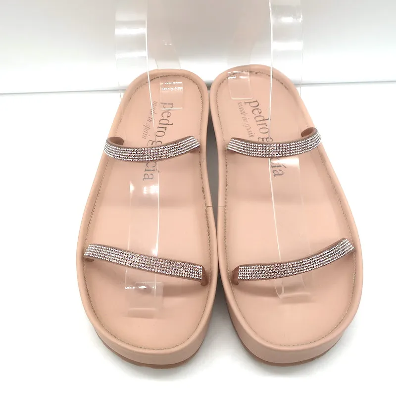 Pedro Garcia Alania Kristallbesetzte Slide-Sandalen Rosé Blush Leder Größe 38