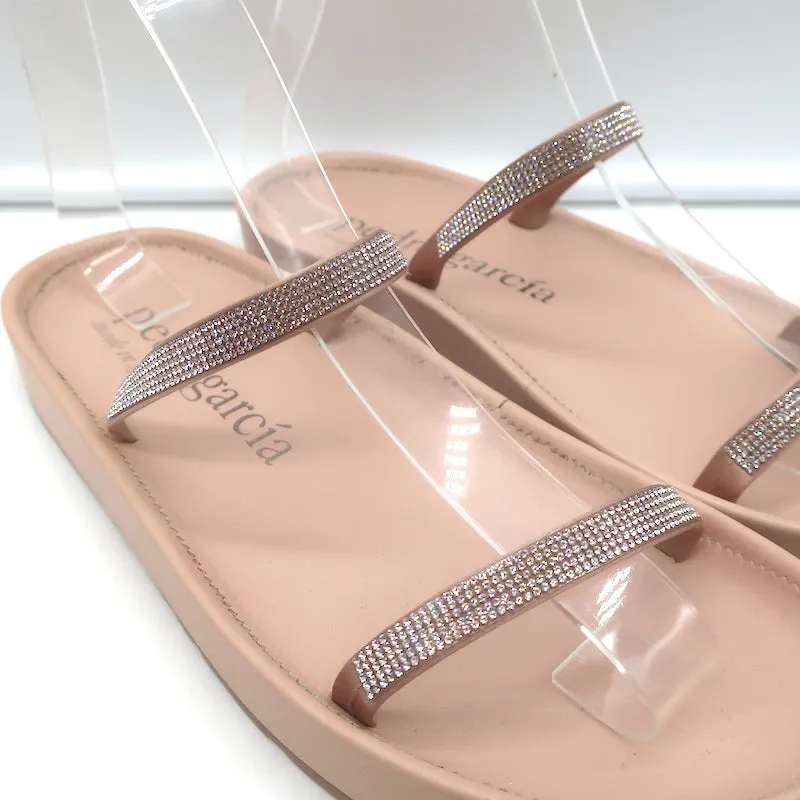 Pedro Garcia Alania Kristallbesetzte Slide-Sandalen Rosé Blush Leder Größe 38