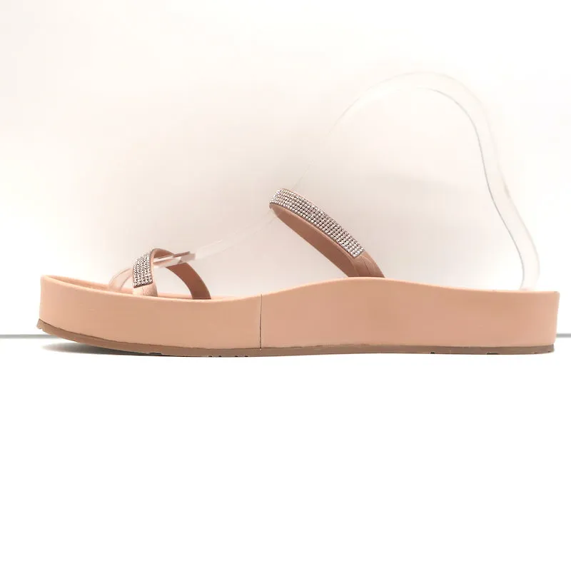 Pedro Garcia Alania Kristallbesetzte Slide-Sandalen Rosé Blush Leder Größe 38