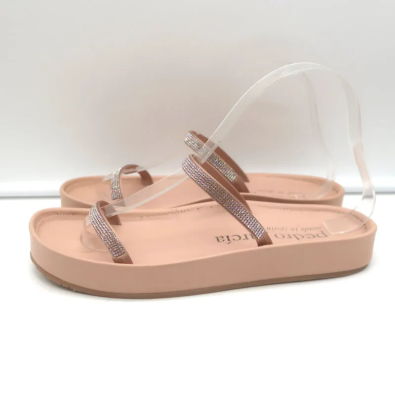 Pedro Garcia Alania Kristallbesetzte Slide-Sandalen Rosé Blush Leder Größe 38