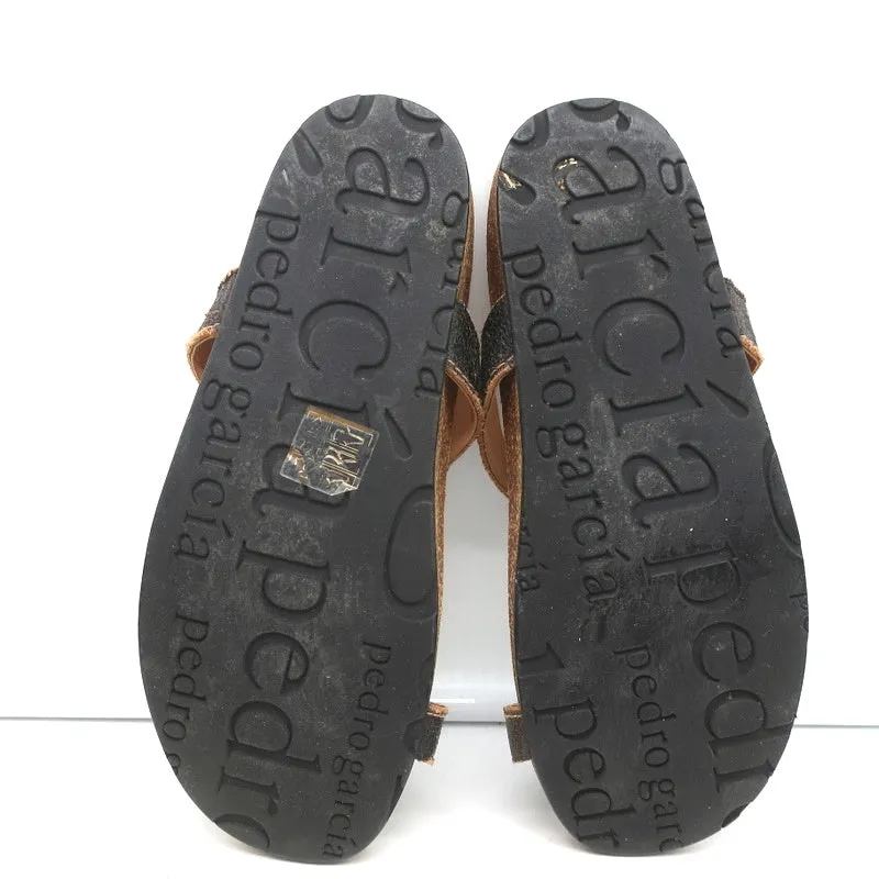 Pedro Garcia Kristall T-Riemchen Sandalen Dunkelbraun Leder Größe 37 Zehenring Slides
