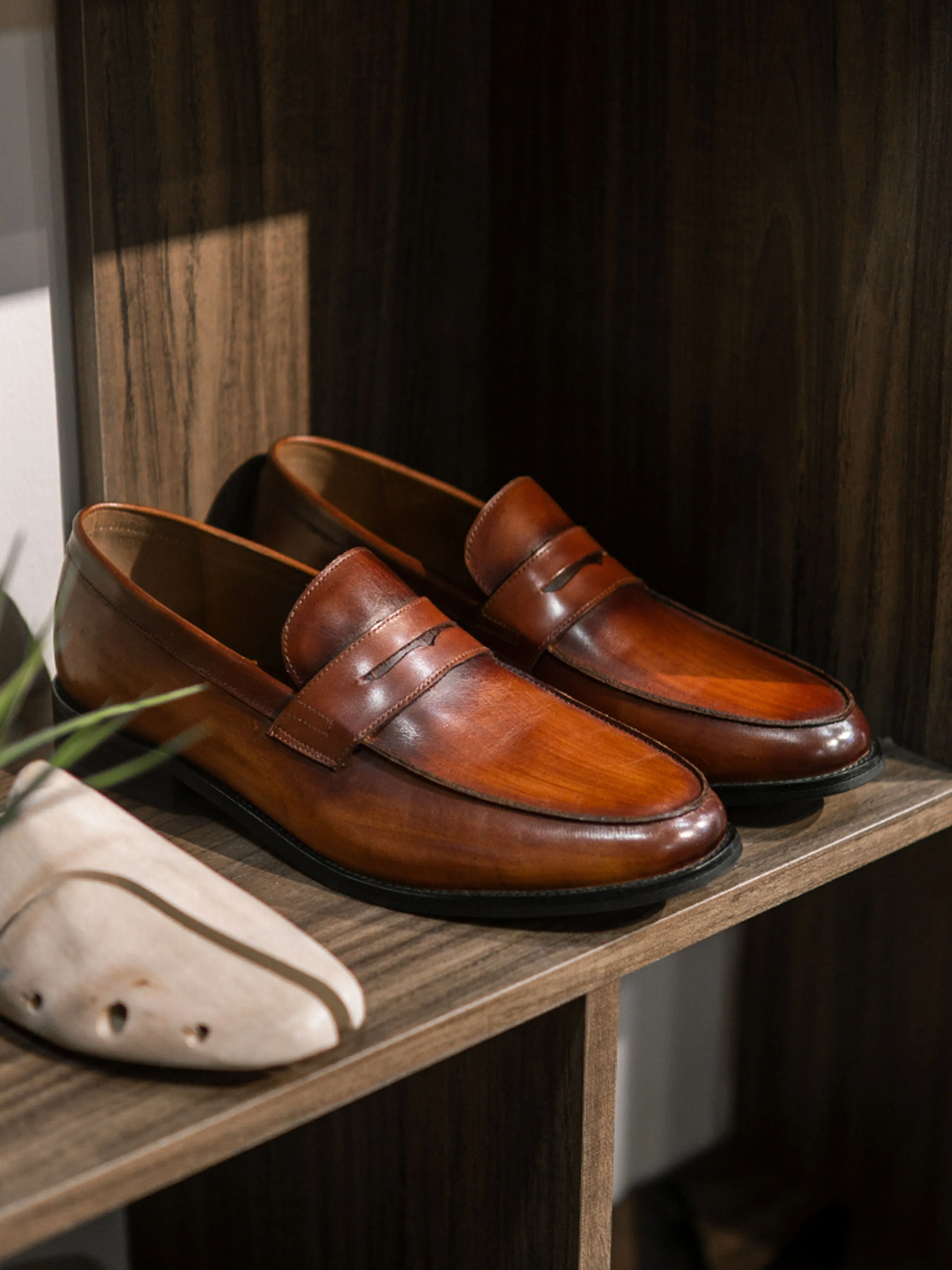 Penny Loafer - Cognacbraun (Handbemalte Patina)